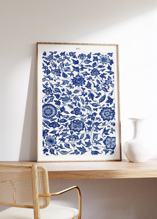 Chinese Blue Flower Pattern Poster