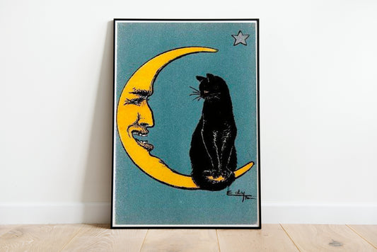 The “familiar spirit” Funny Cat And Moon Vintage Poster