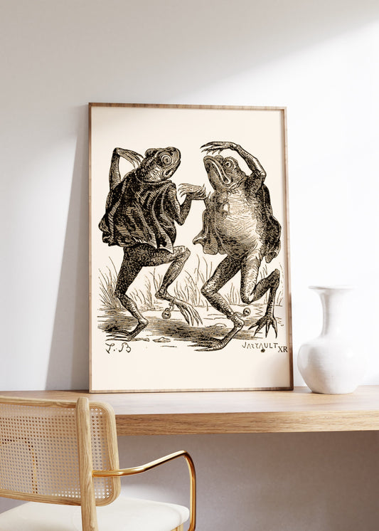 Two Funny Frog Dancing Vintage Poster