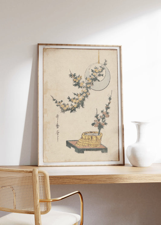 Japanese Flowers and The Moon Vintage Poster