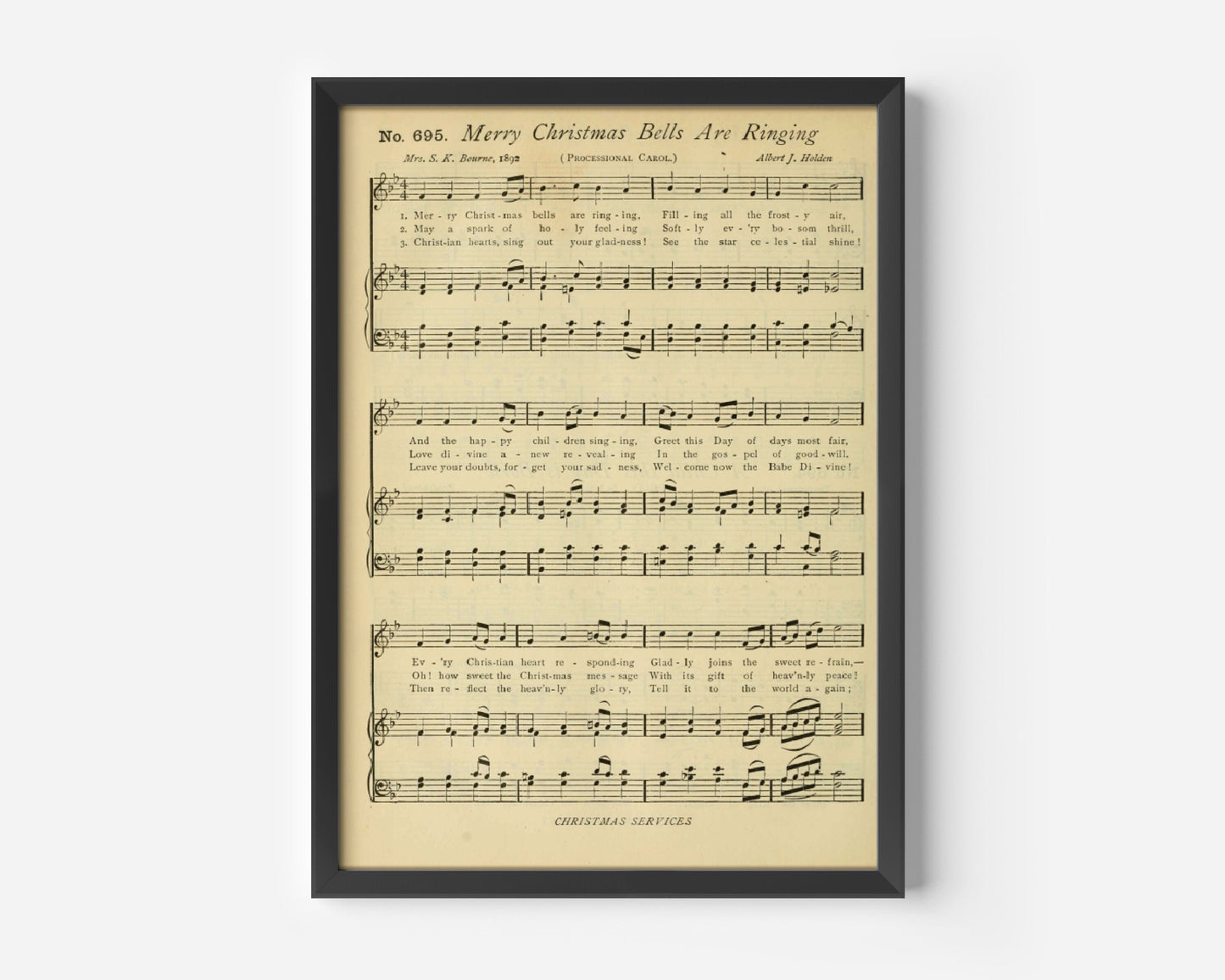 Merry Christmas Bells Are Ringing Sheet Music Poster Print