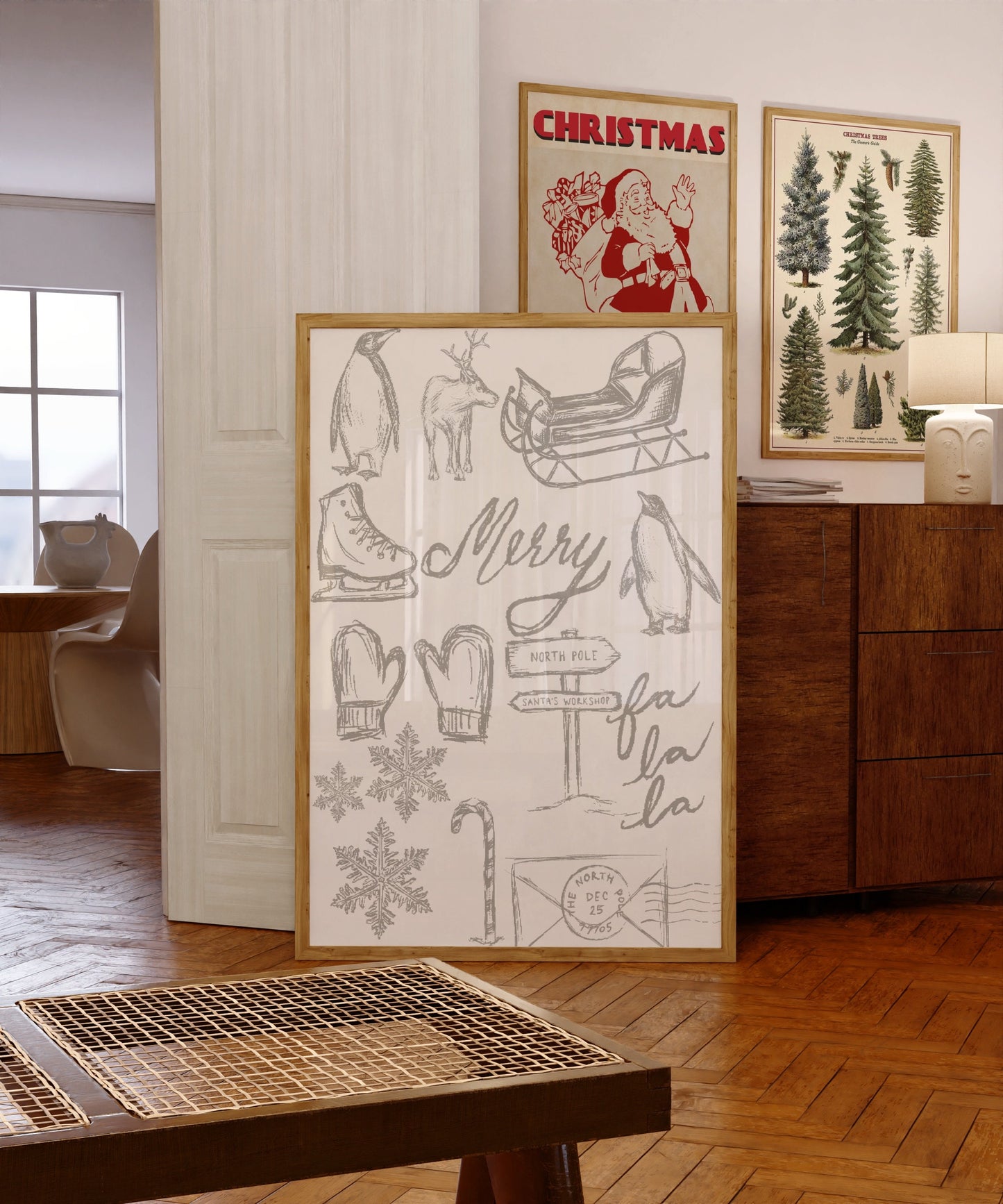 Christmas Sketch Print, Santa Claus Poster