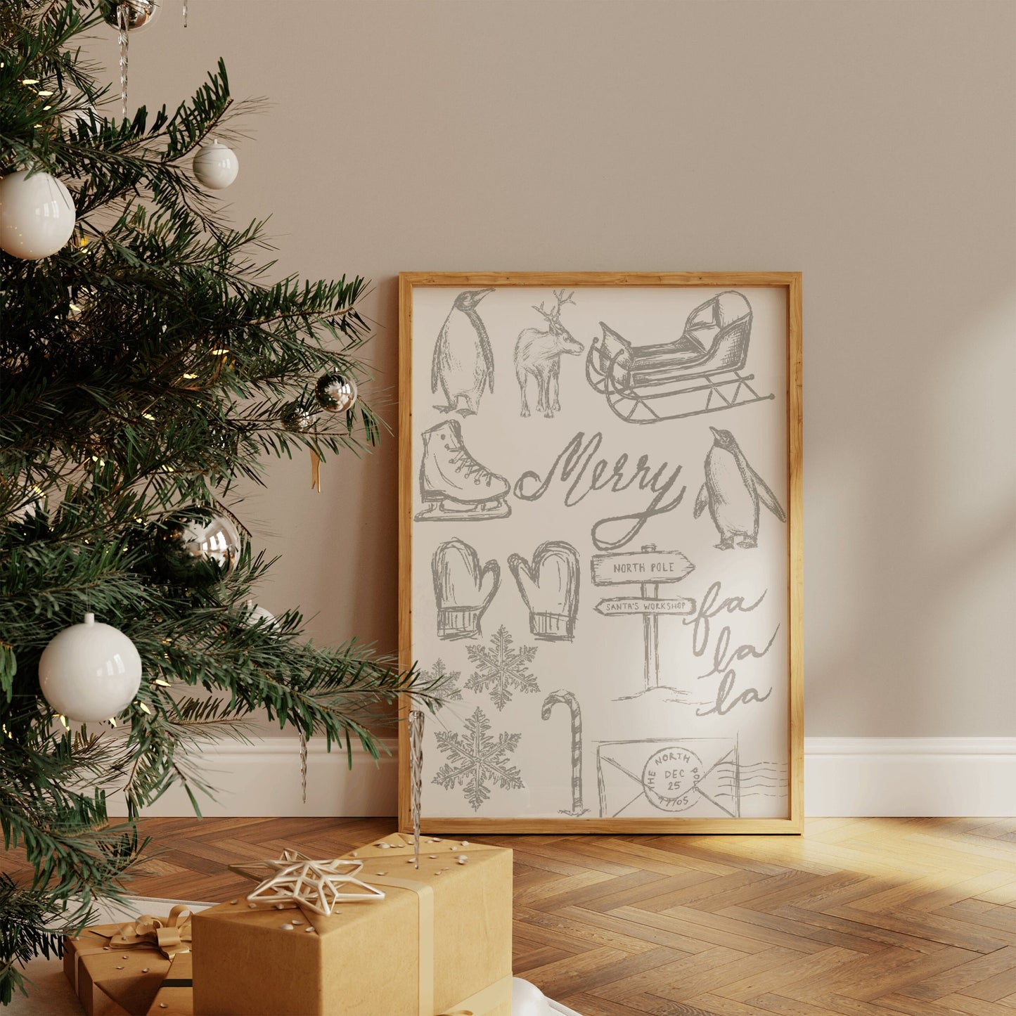 Christmas Sketch Print, Santa Claus Poster