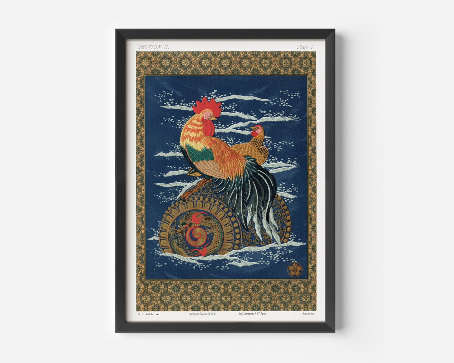 Rooster an Hen Vintage Japanese Poster