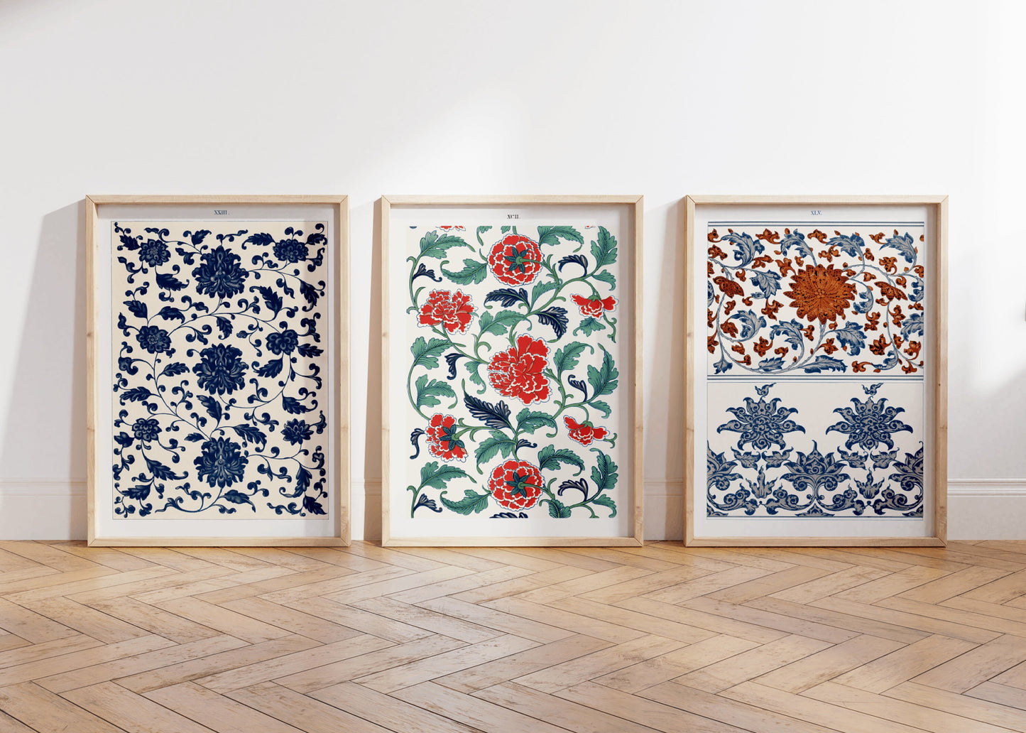 Set Of 3 Vintage Chinese Ornament Print, Chinese Pattern Poster