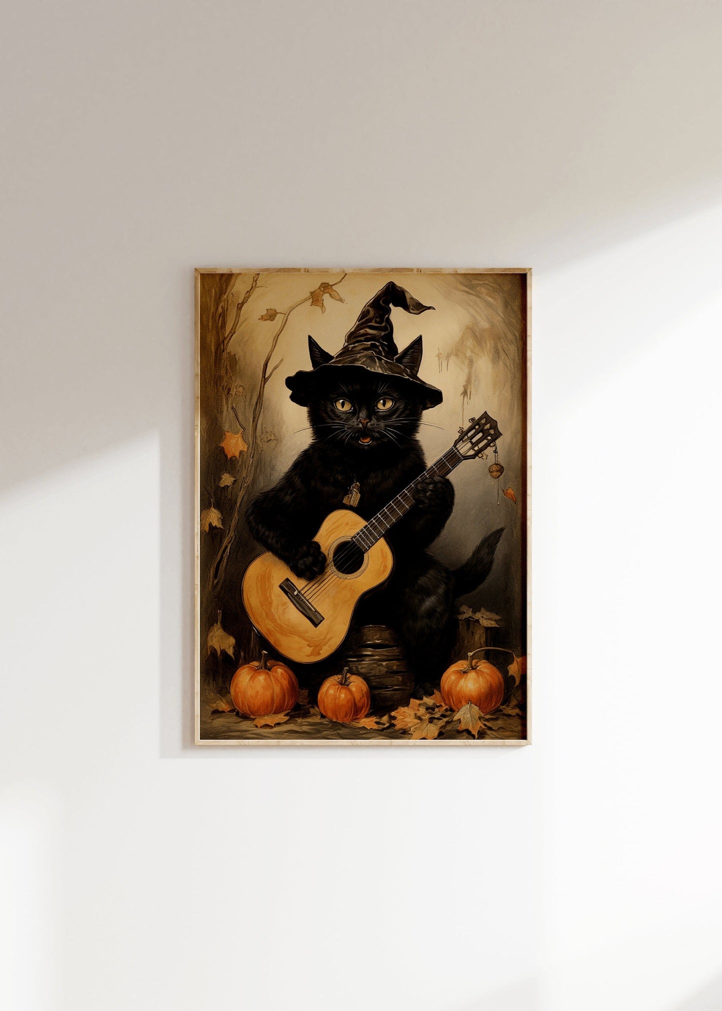 Black Cat Playing Guitar Halloween Poster