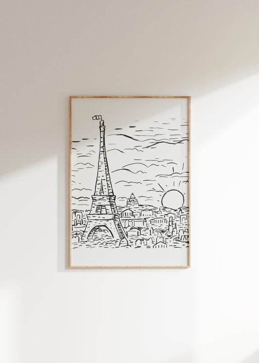 Vintage Paris Eiffel Tower Drawing Poster