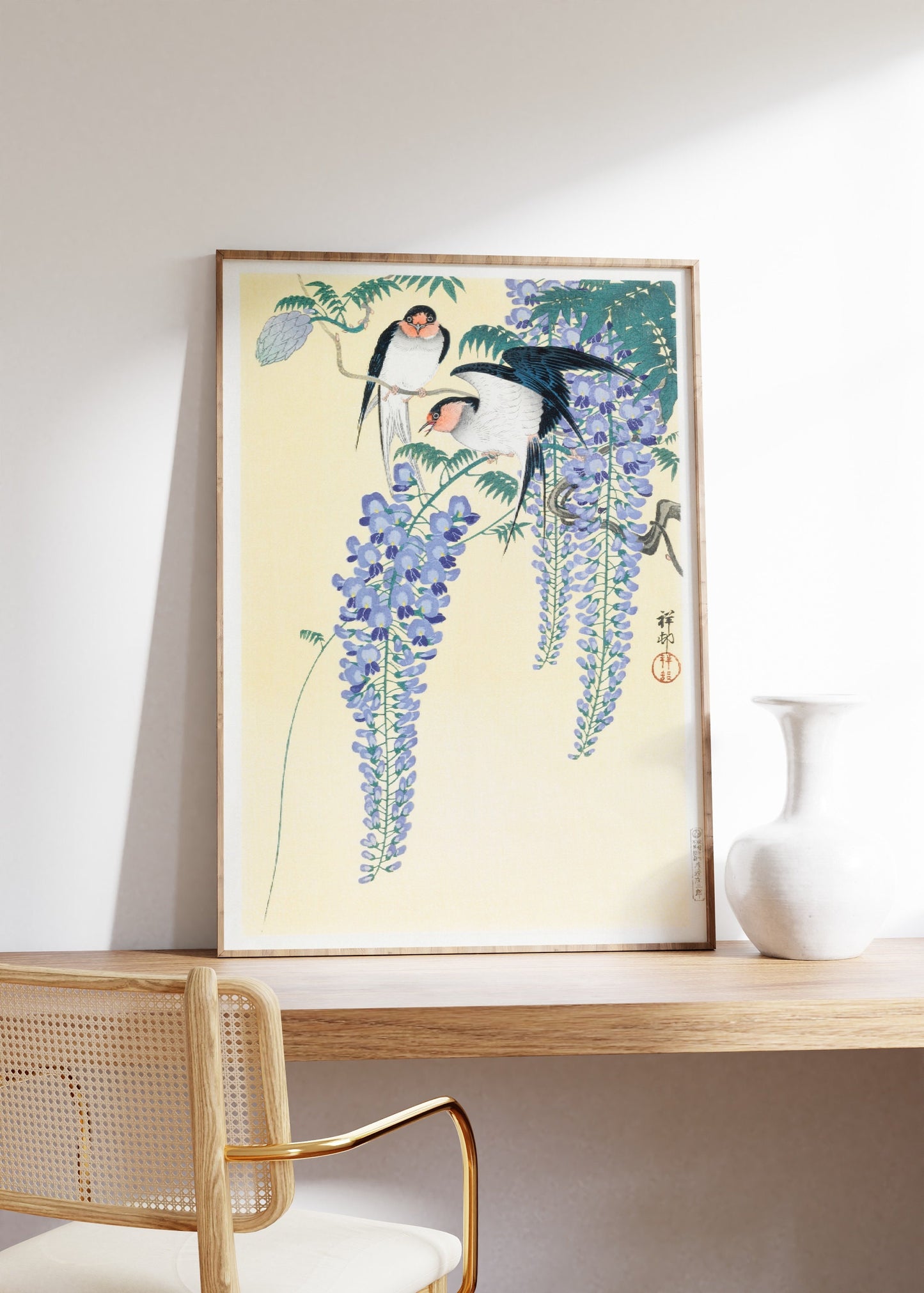 Swallows and Wisteria by Ohara Koson Vintage Poster