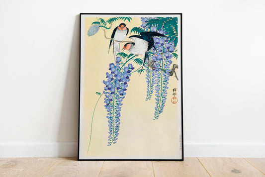 Swallows and Wisteria by Ohara Koson Vintage Poster