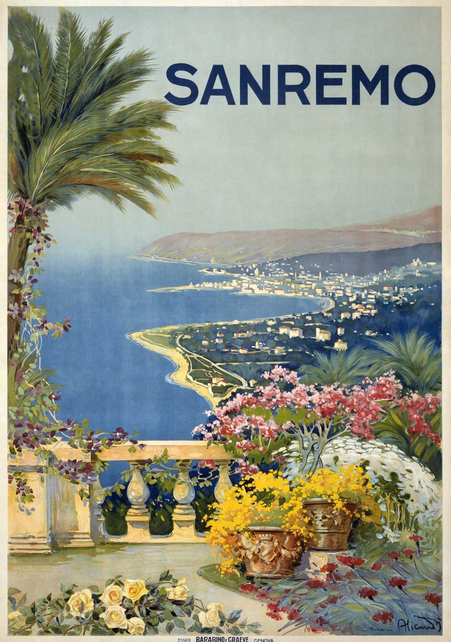 Sanremo Italia Travel Poster, Roma Travel Print