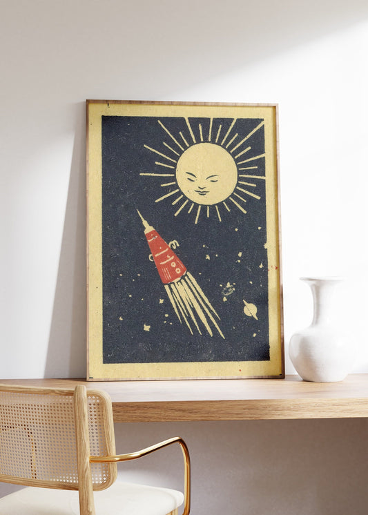 Space Travel Vintage Poster, Rocket Print