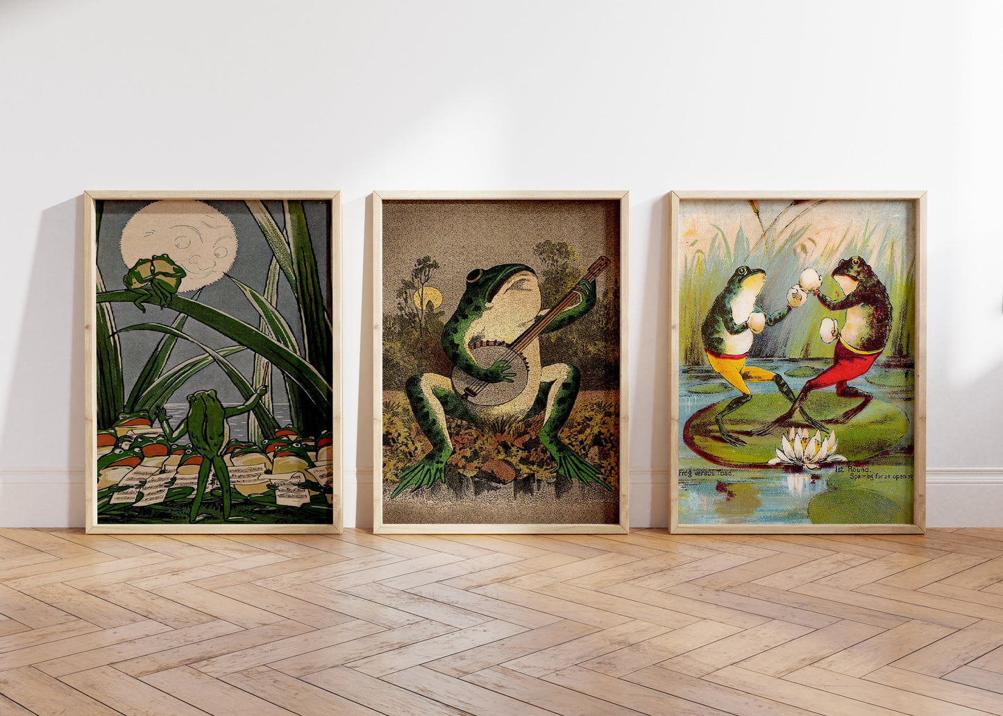 Set Of 3 Vintage Frog Prints, Vintage Japanese Wall Art