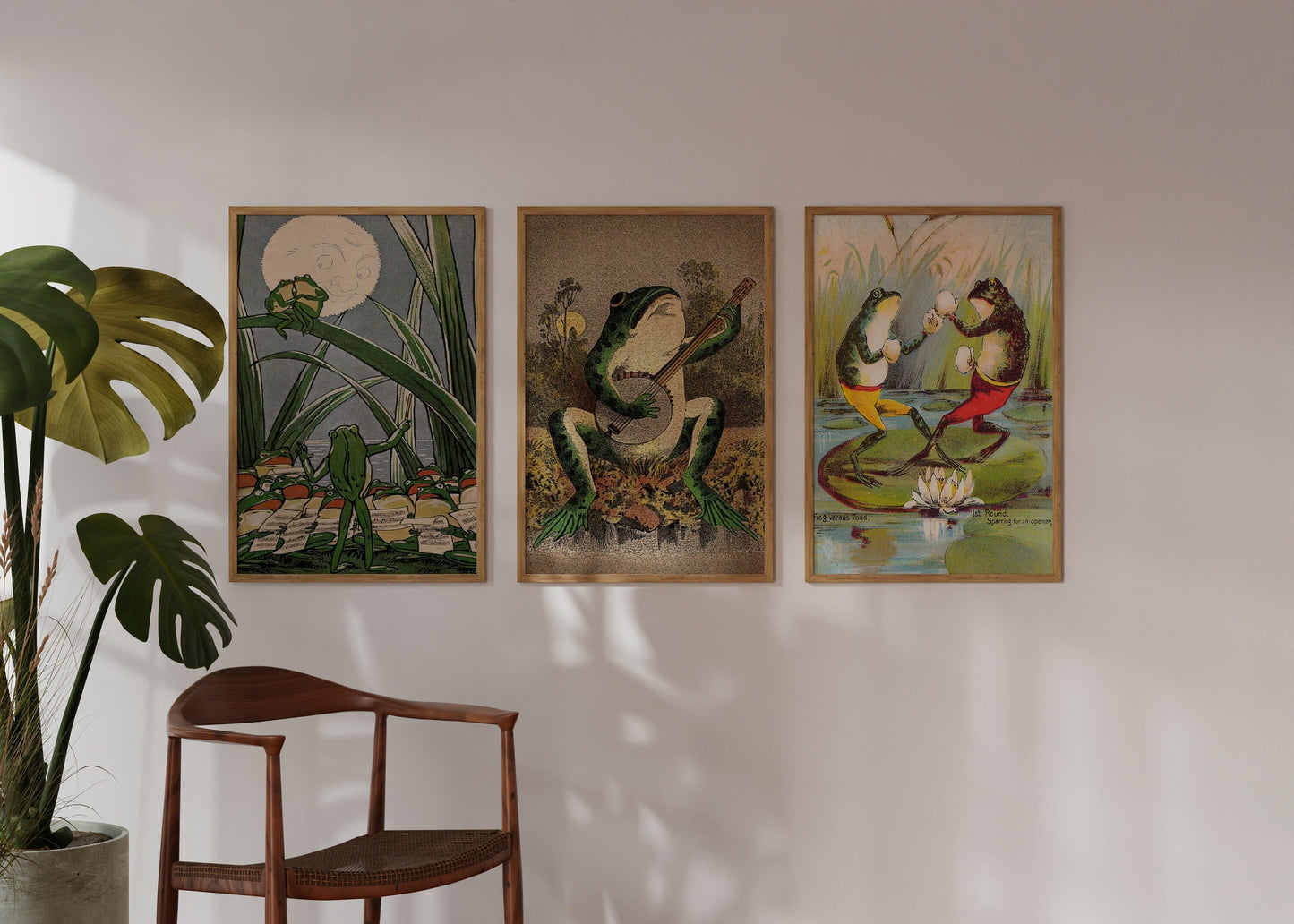 Set Of 3 Vintage Frog Prints, Vintage Japanese Wall Art