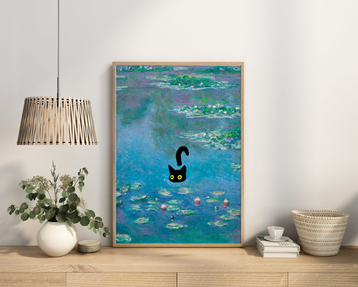 Claude Monet Funny Cat in Waterlilies Poster