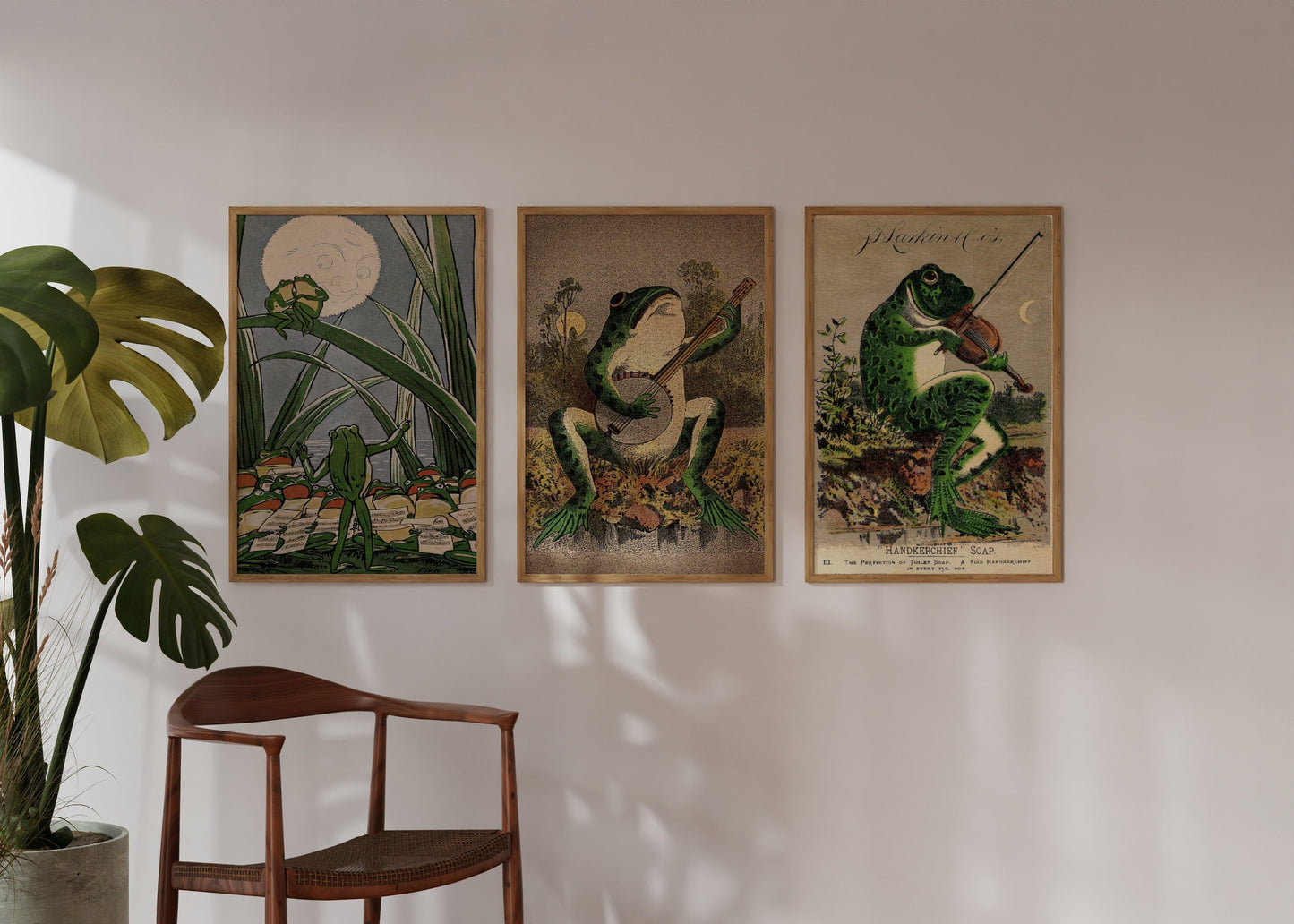 Set Of 3 Vintage Frog Prints, Frog Playing Banjo, Frog Chorus