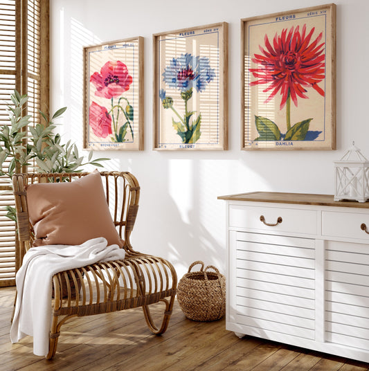 French Floral Watercolor Print Set Of 3