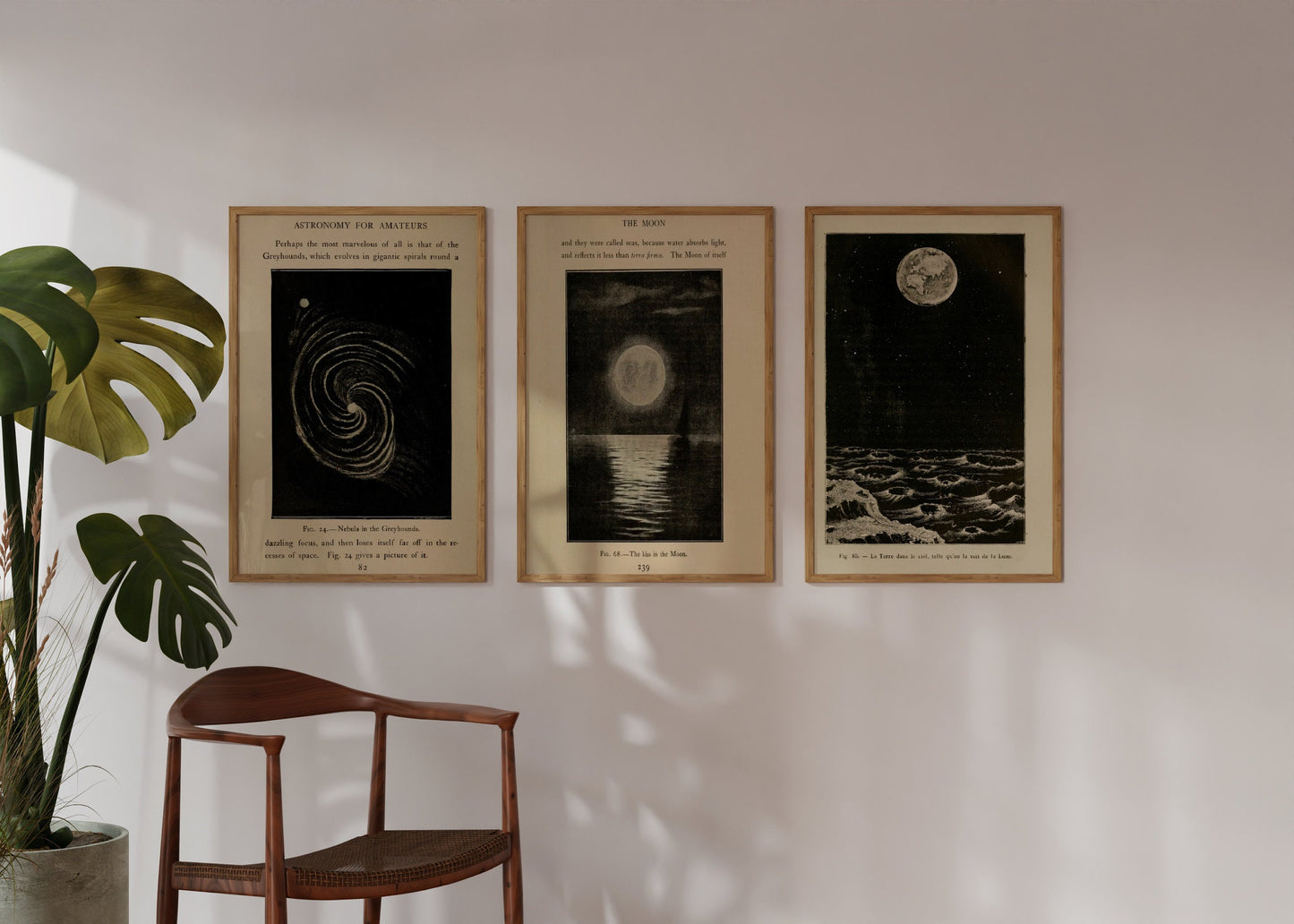 Set Of 3 Vintage Astronomy Book Print, Moon Poster