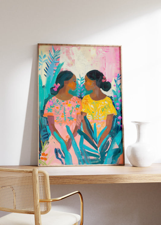 Tropical Caribbean Girls Art Poster