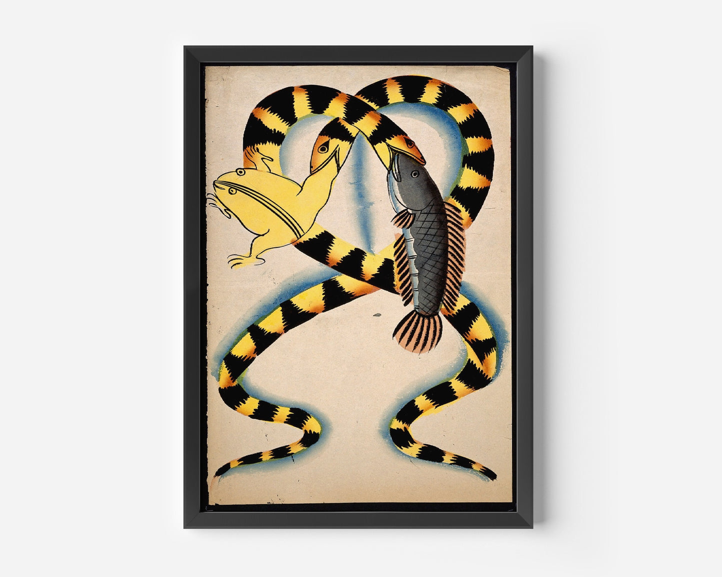 Watersnakes Swallowing Frog And Fish Poster