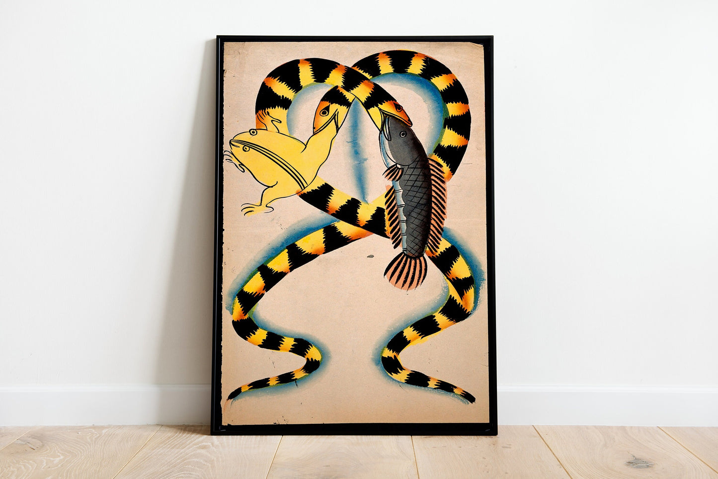 Watersnakes Swallowing Frog And Fish Poster