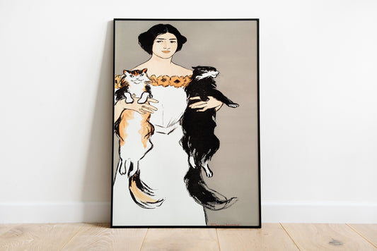 Woman holding cats by Edward Penfield Poster