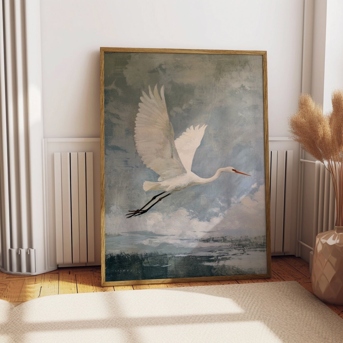 White Crane Flying Painting