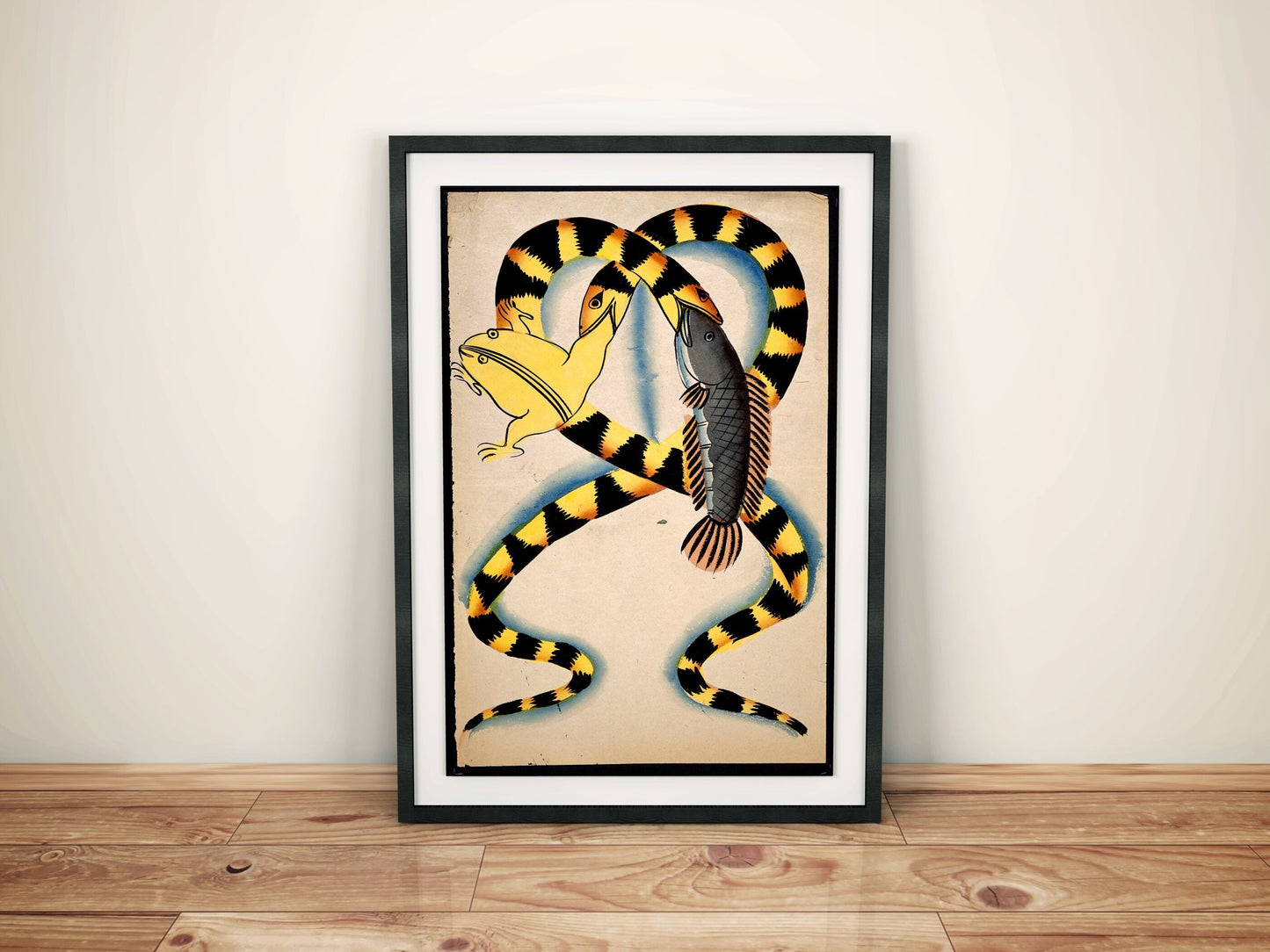 Watersnakes Swallowing Frog And Fish Poster