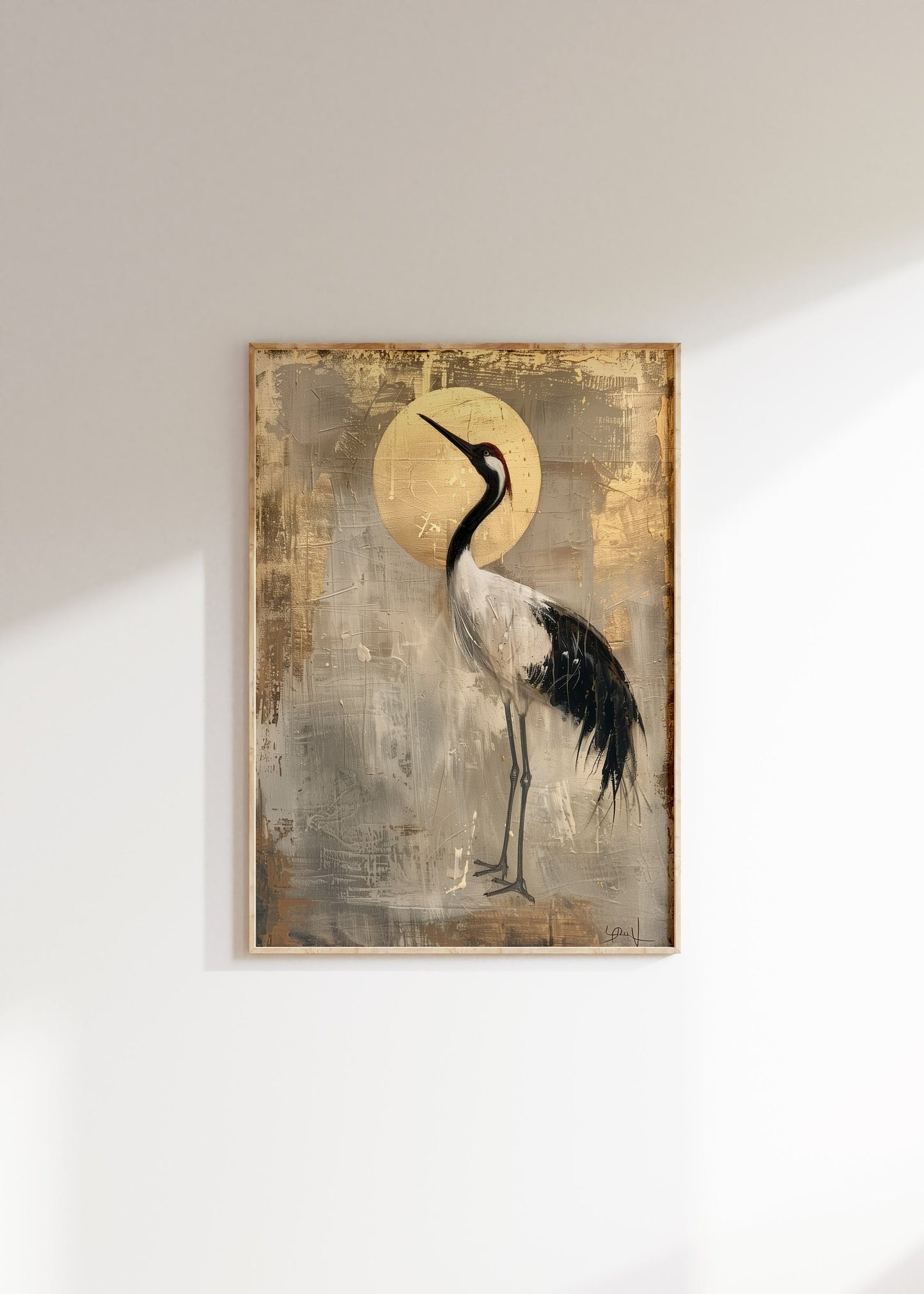 Japandi Style Crane Painting Poster