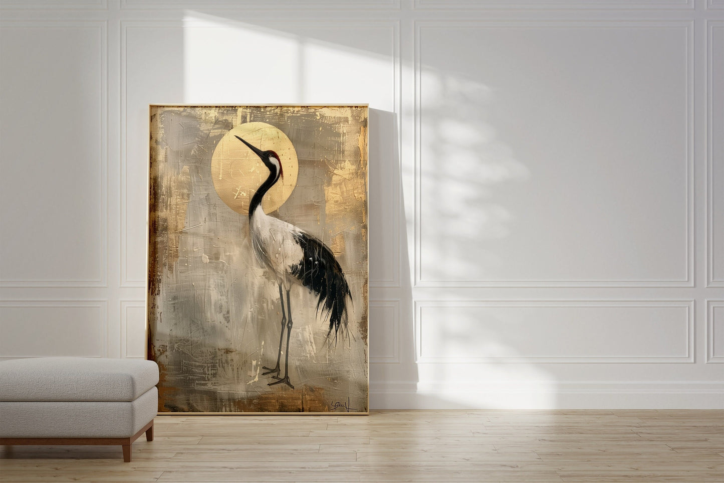 Japandi Style Crane Painting Poster