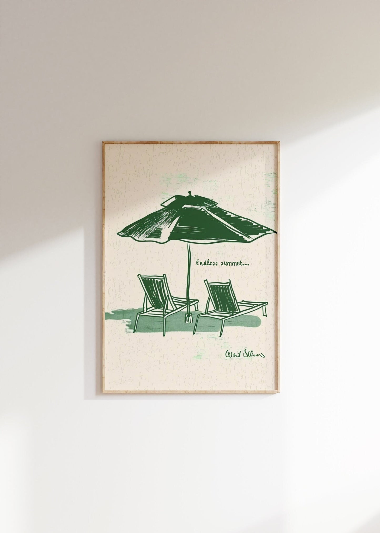 Retro Endless Summer Poster, Sun beds and Umbrella Print