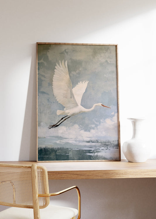 White Crane Flying Painting