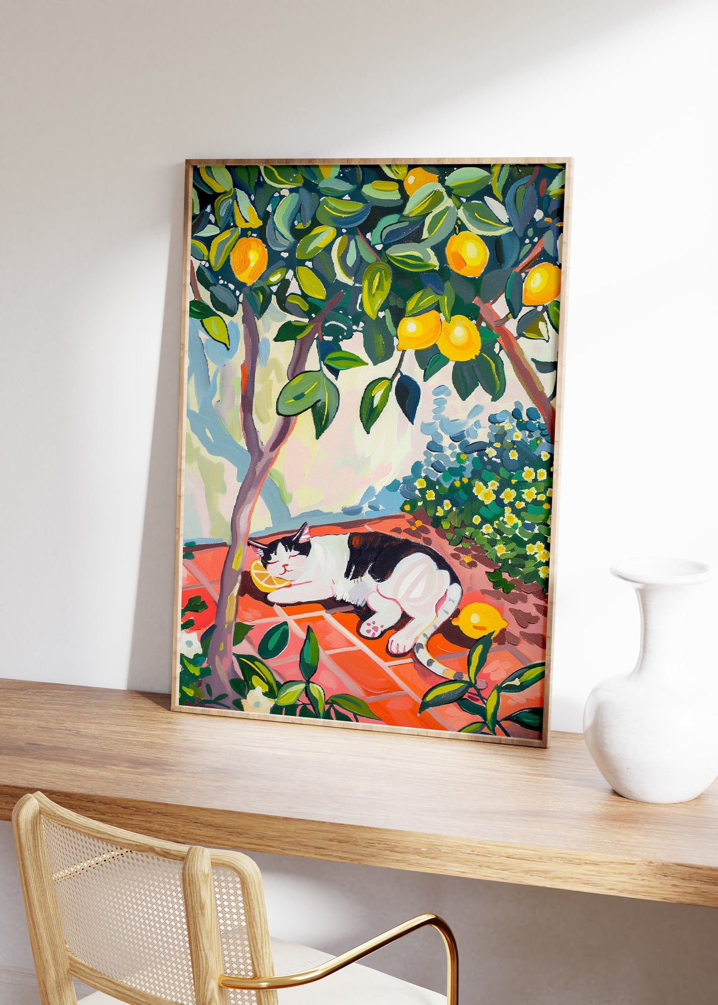 Cat Sleeping Under The Lemon Tree Print