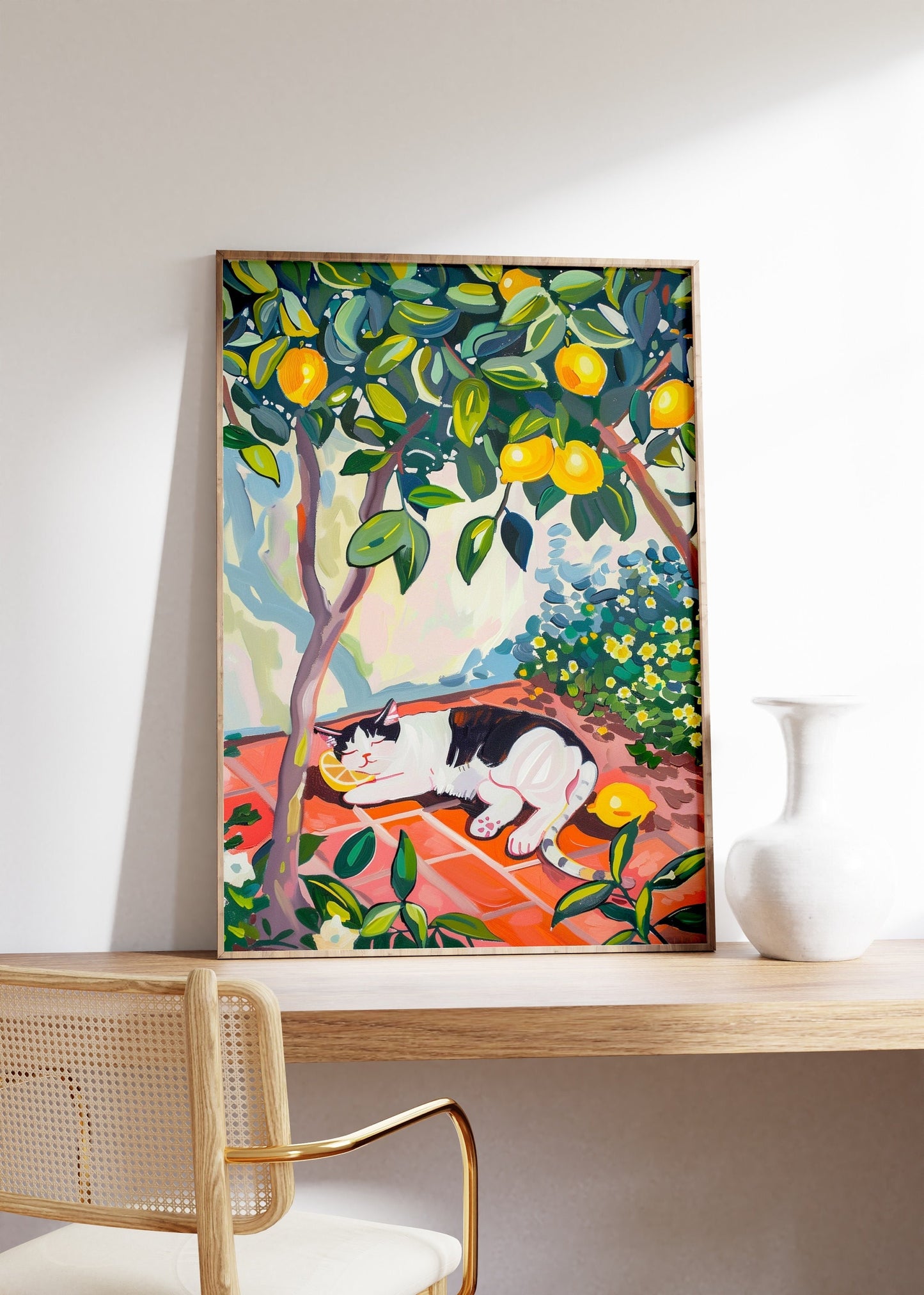 Cat Sleeping Under The Lemon Tree Print