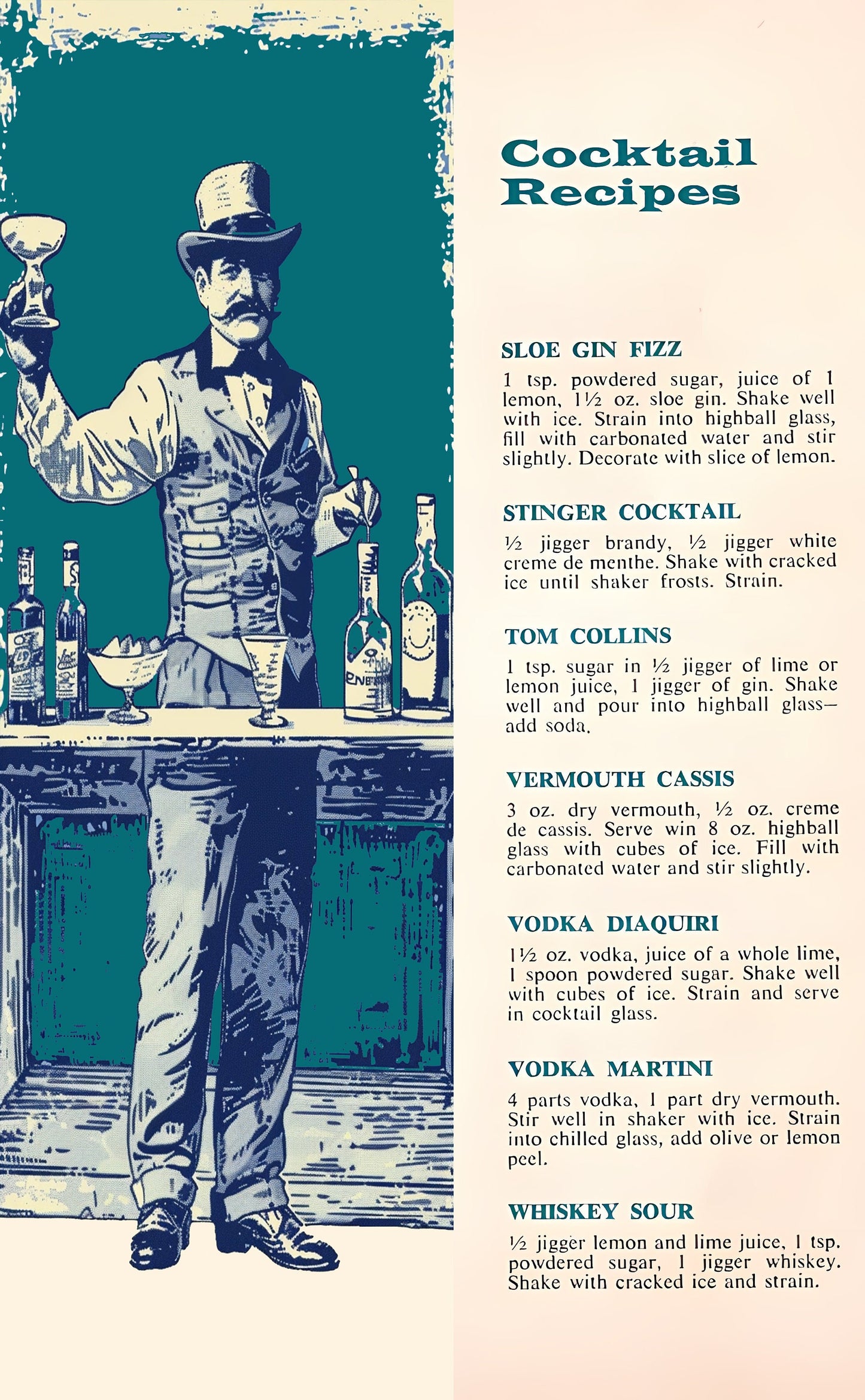 Cocktail Recipes Bar Poster