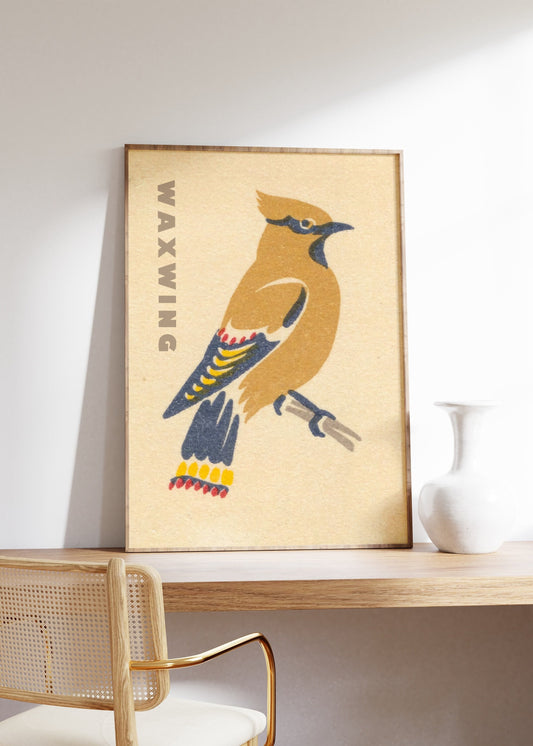 Vintage Bohemian Waxwing Print, Waxwing Poster