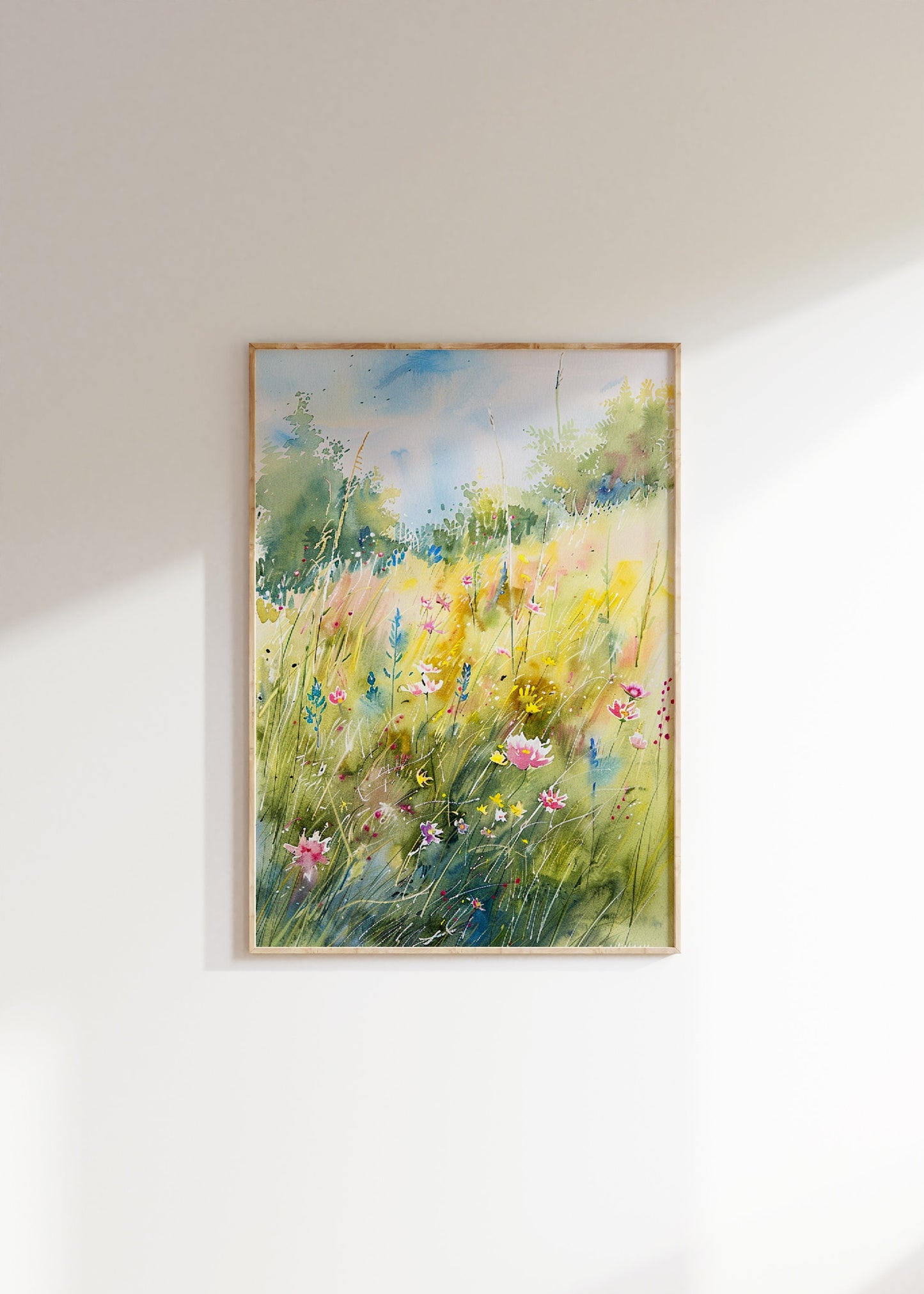 Muted Watercolour Wildflower Fields,  Print Set Of 3