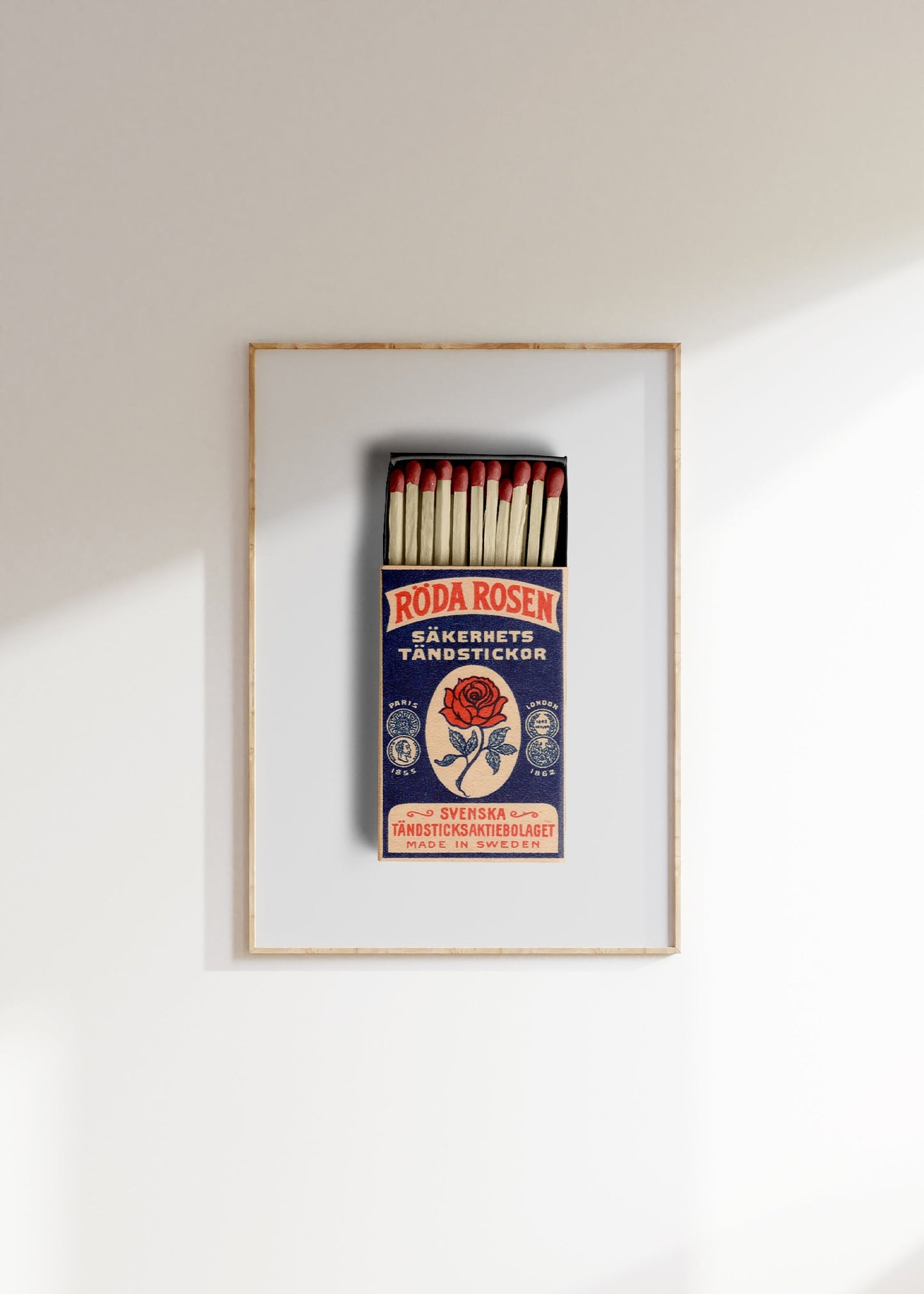 Vintage Swedish Matchbox Poster, Rose Matchbox Print