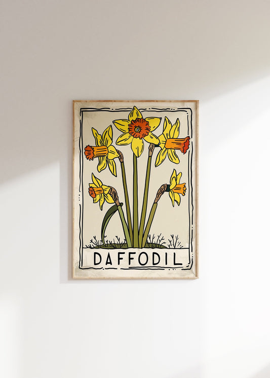 Vintage Daffodil Print, Aesthetic Poster for Modern Gallery Exhibition Art