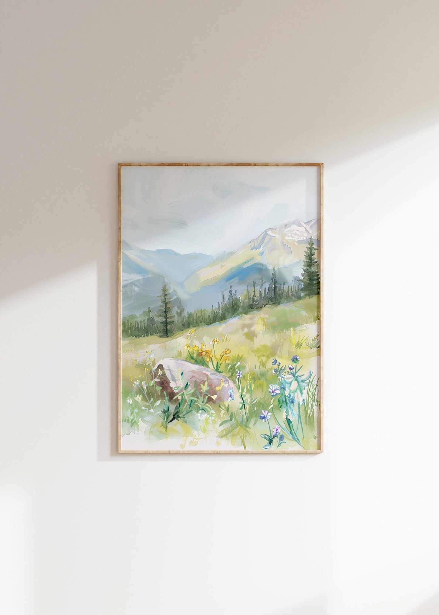 Muted Watercolour Wildflower Fields,  Print Set Of 3