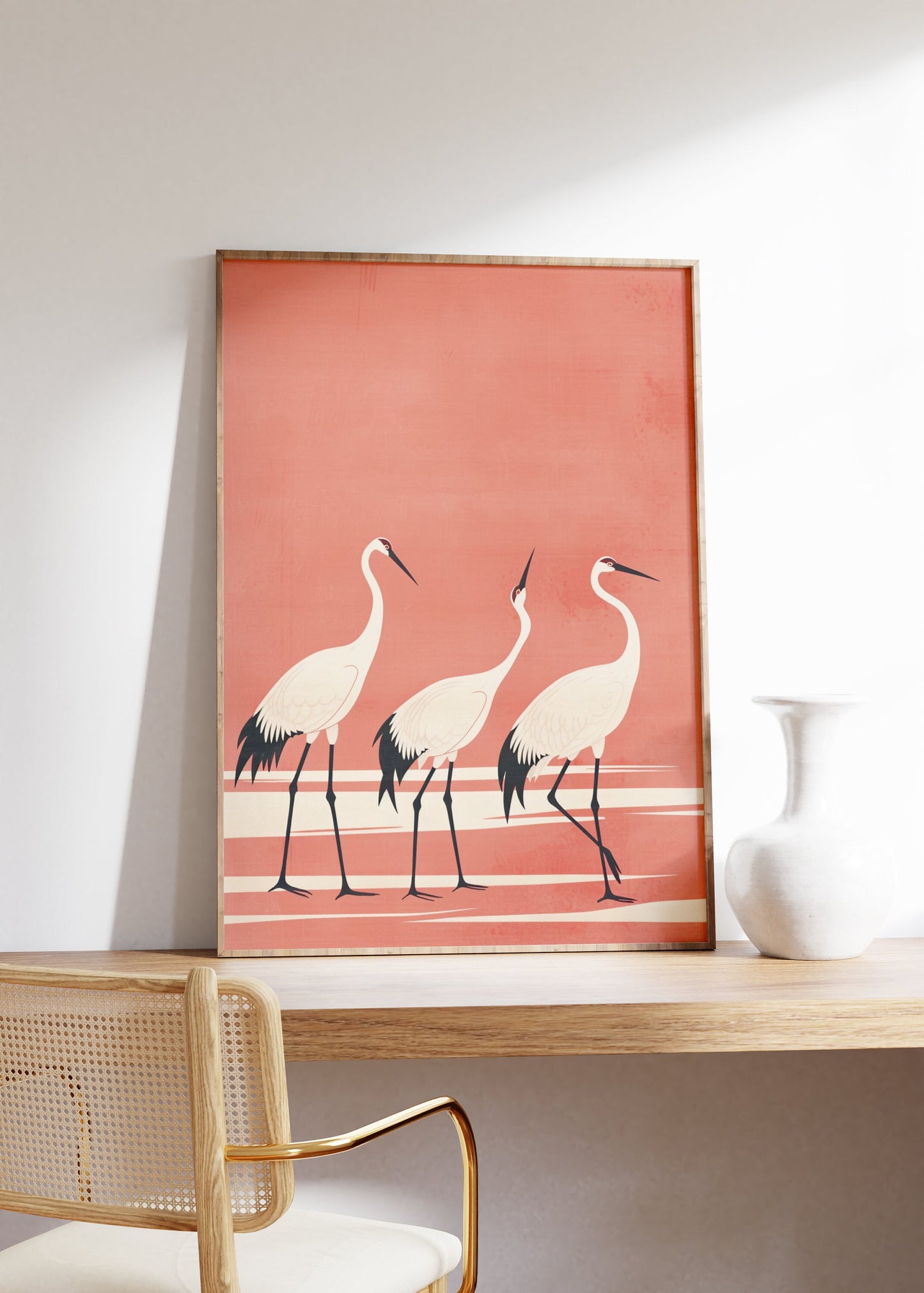 Three Crane Painting, Japanese Crane Print