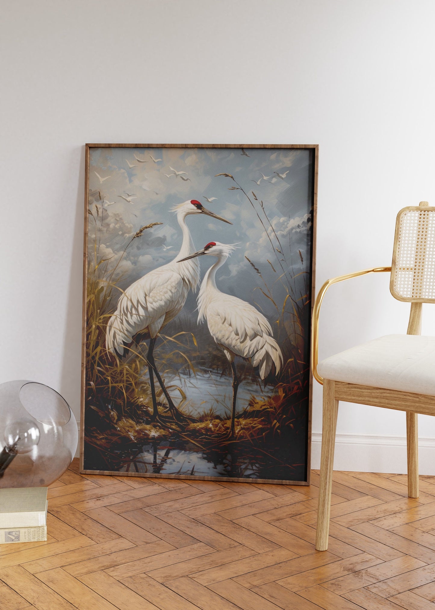 Two Crane Painting, Japanese Crane Print