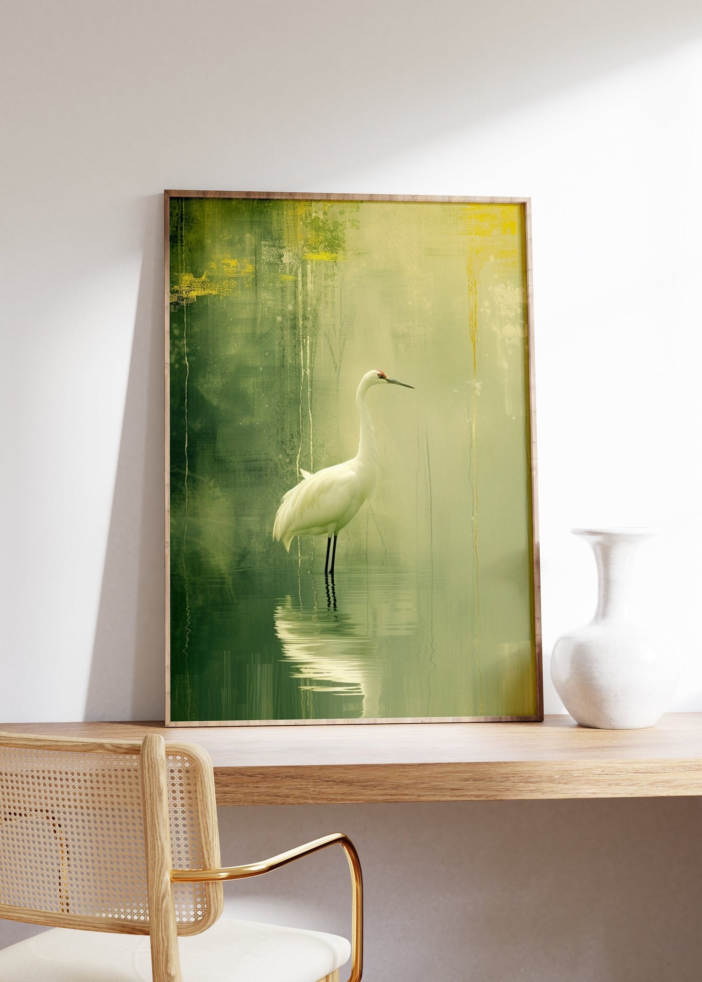 Vintage Crane Painting, Japanese Crane Print