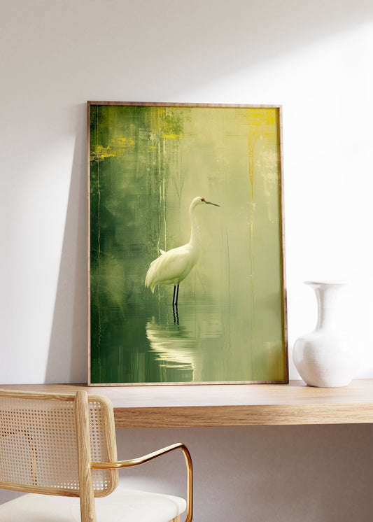 Vintage Crane Painting, Japanese Crane Print