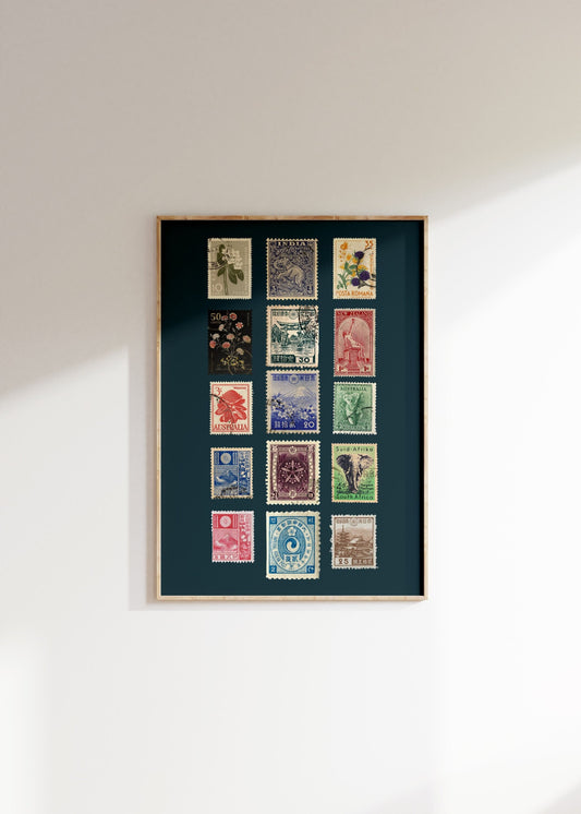 Vintage Stamps Poster, Retro Stamp Collage,