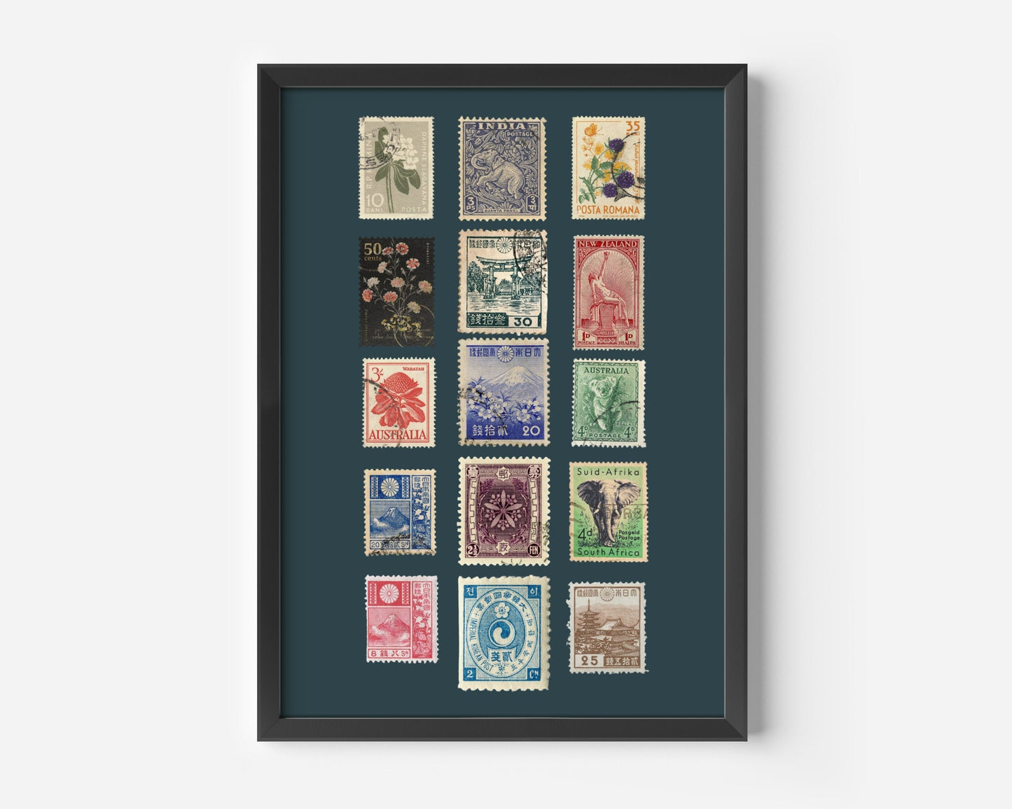 Vintage Stamps Poster, Retro Stamp Collage,