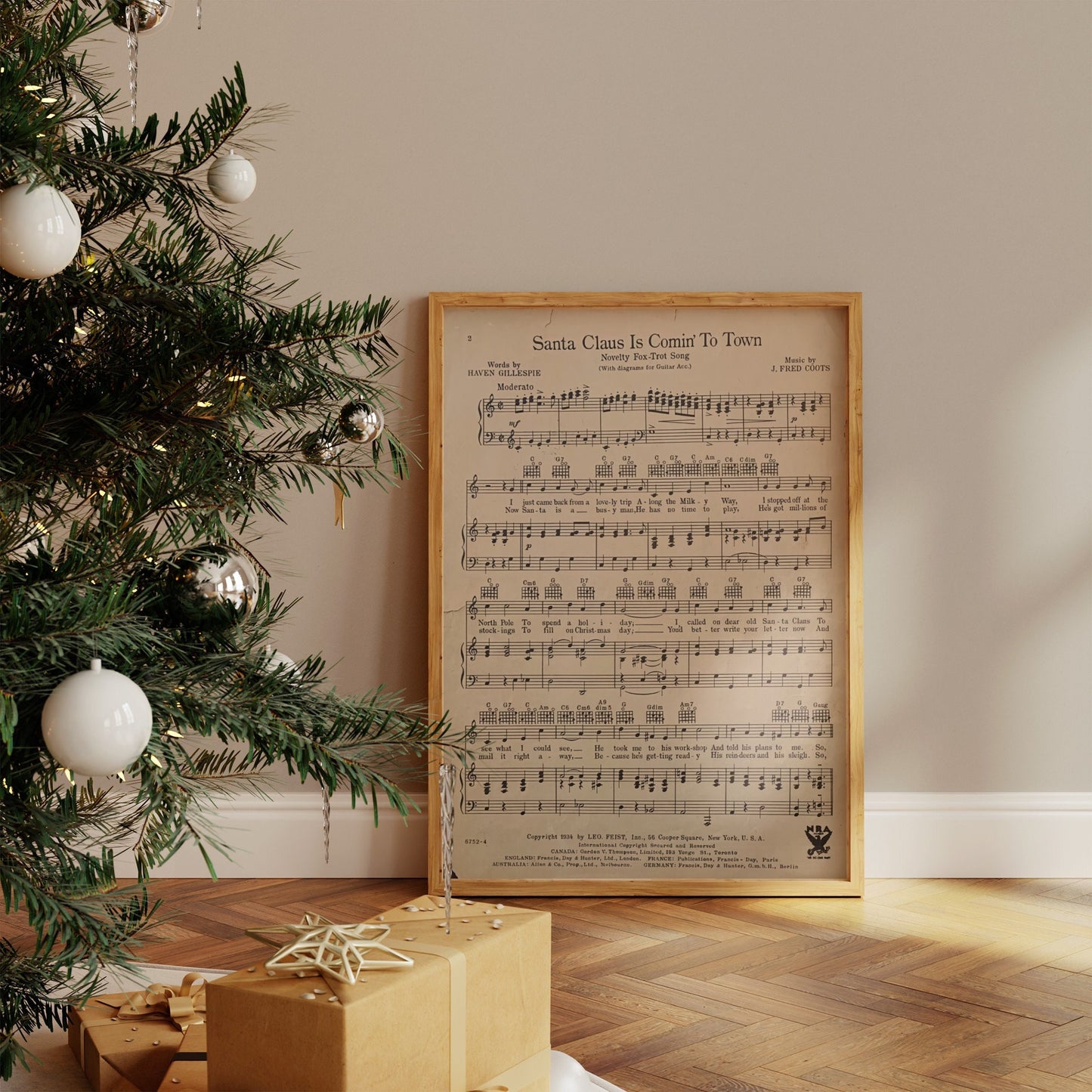 Santa Claus Is Coming To Town Christmas Song Music Sheet Poster