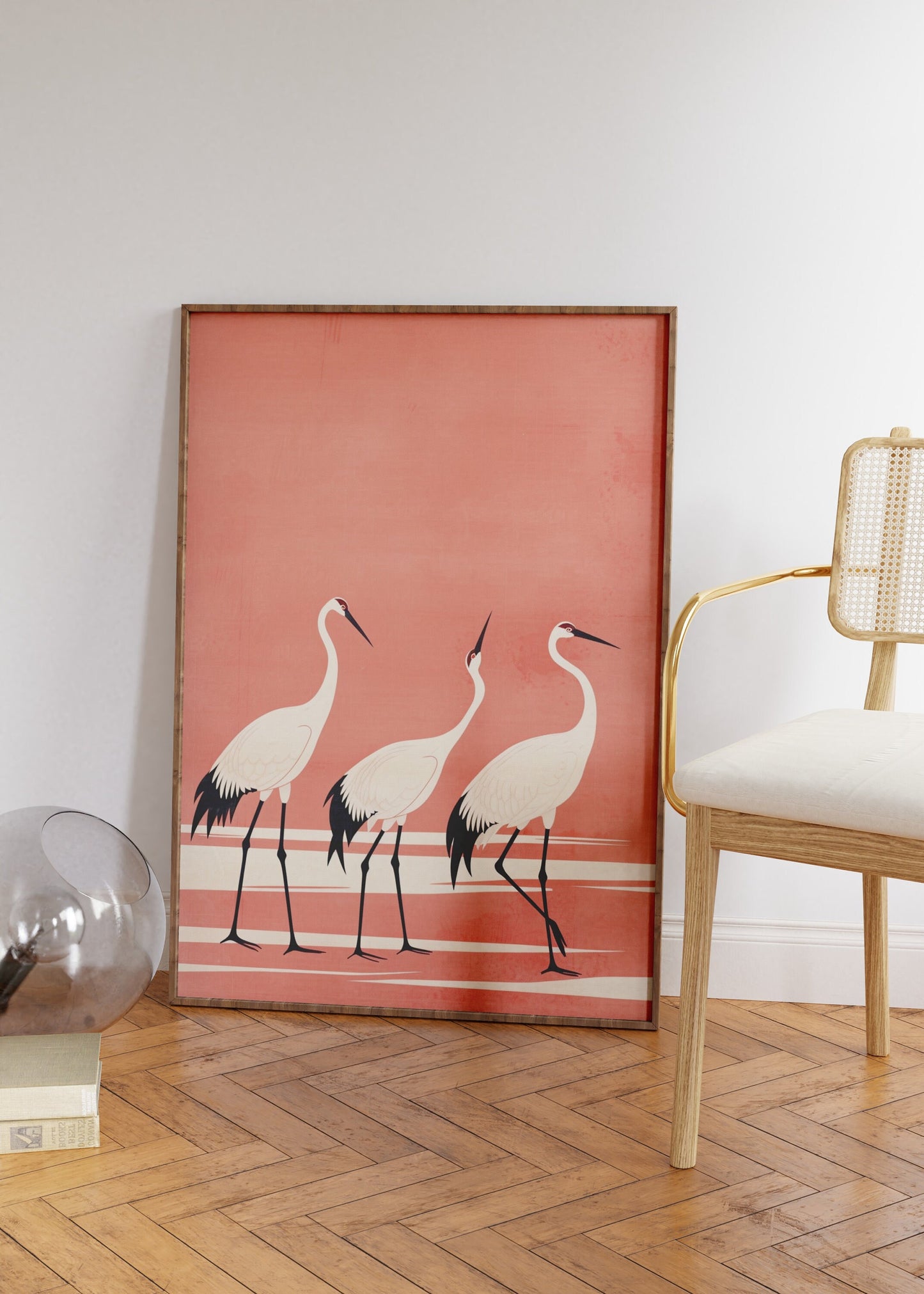 Three Crane Painting, Japanese Crane Print