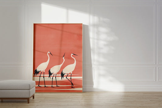 Three Crane Painting, Japanese Crane Print