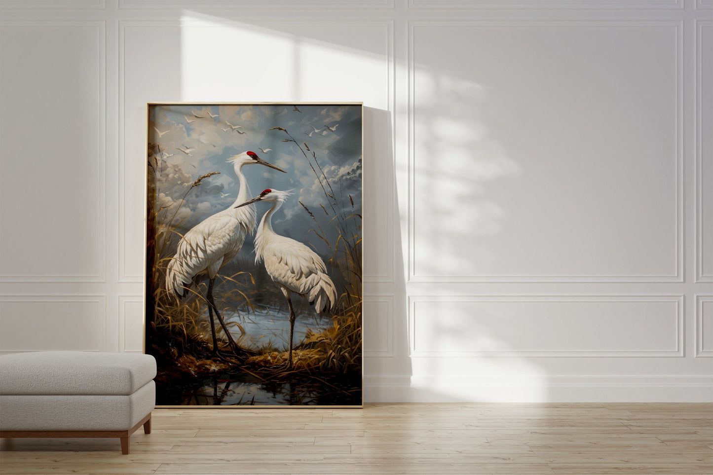 Two Crane Painting, Japanese Crane Print