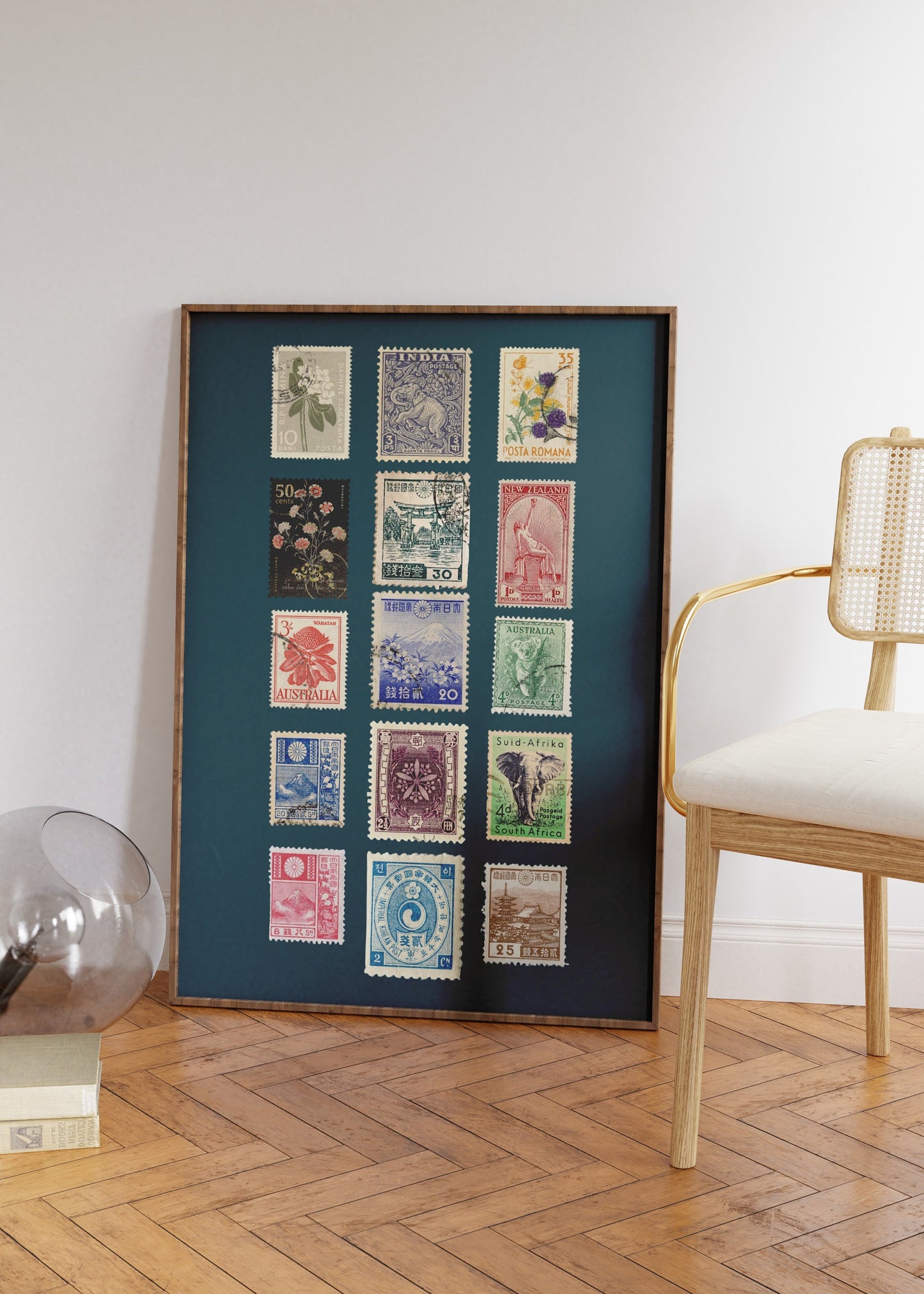 Vintage Stamps Poster, Retro Stamp Collage,